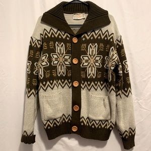 Brown and Beige Vintage Button Up Sweater Size L